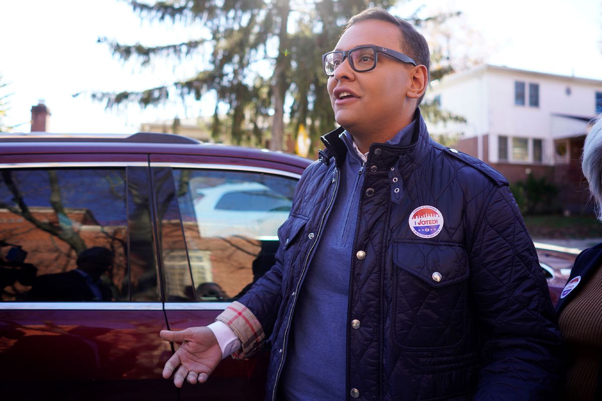Republican George Santos, who is running for the 3rd Congressional District, leaves after casting his vote in Queens, New York on Nov. 8, 2022. (Chris Ware/Newsday RM via Getty Images)