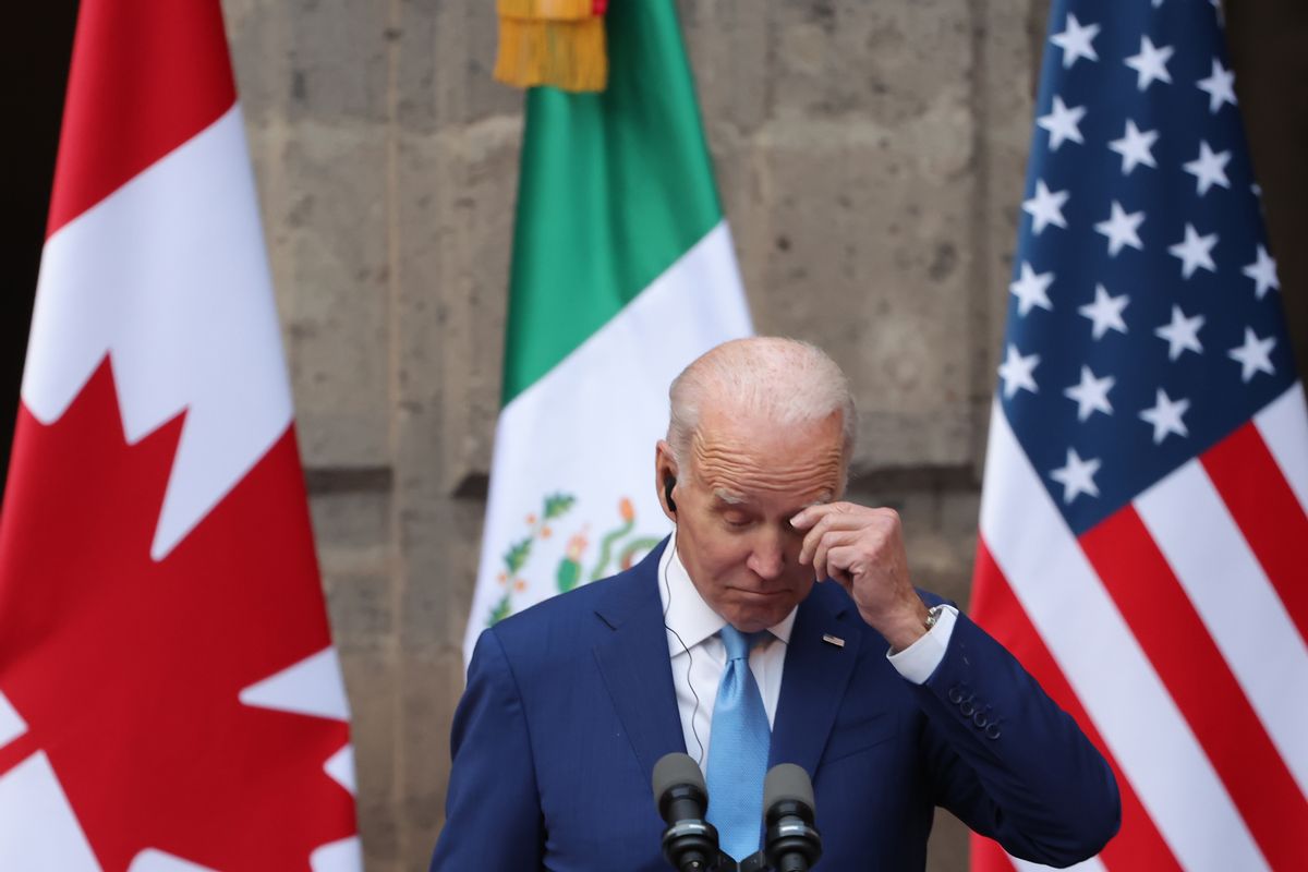 President Joe Biden during a message to the media as part of the 2023 North American Leaders' Summit at Palacio Nacional on Jan. 10, 2023 in Mexico City. (Hector Vivas/Getty Images)