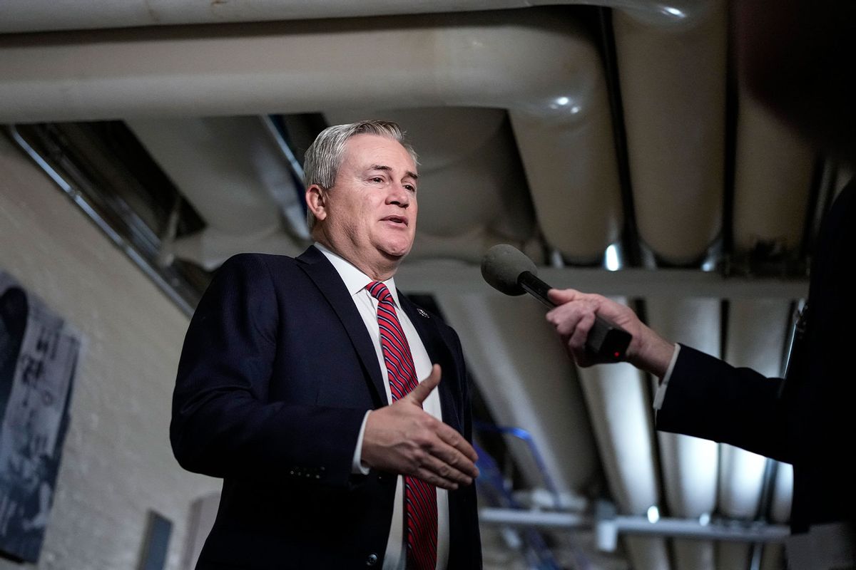 Chairman of the House Oversight Committee Rep. James Comer (R-KY) speaks to reporters on his way to a closed-door GOP caucus meeting at the U.S. Capitol January 10, 2023 in Washington, DC. (Drew Angerer/Getty Images)