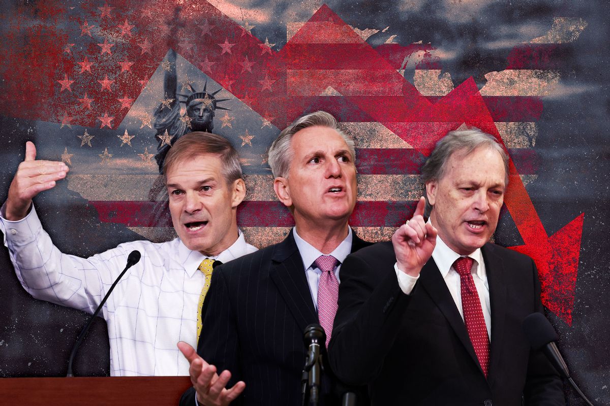 Jim Jordan, Kevin McCarthy and Andy Biggs (Photo illustration by Salon/Getty Images)
