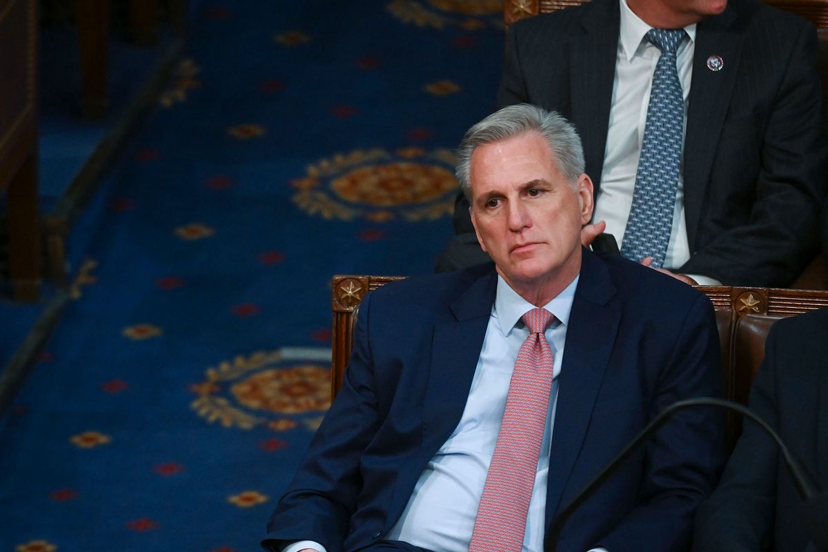 Rep. Kevin McCarthy (R-Calif.) sits in the House Chamber during the third round of votes for House Speaker on the opening day of the 118th Congress on Tuesday, January 3, 2023, at the U.S. Capitol in Washington DC. (Matt McClain/The Washington Post via Getty Images)