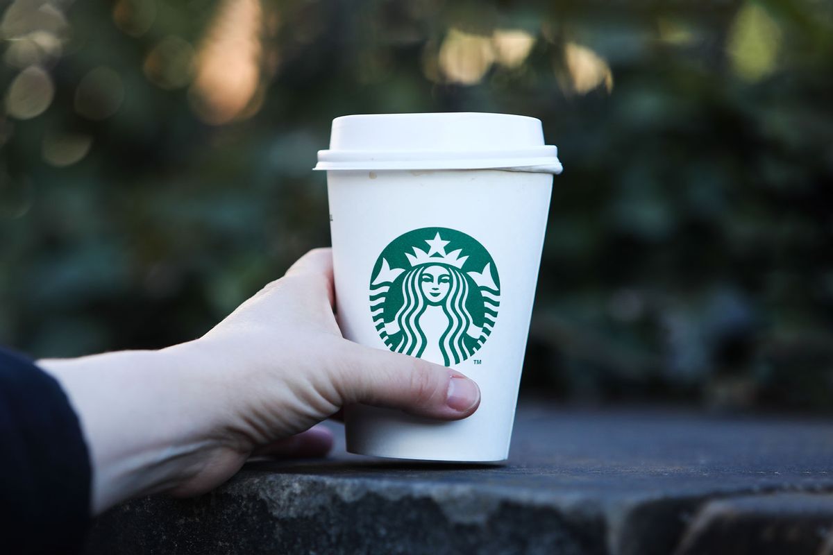 Starbucks logo is seen on disposable paper cup (Jakub Porzycki/NurPhoto via Getty Images)