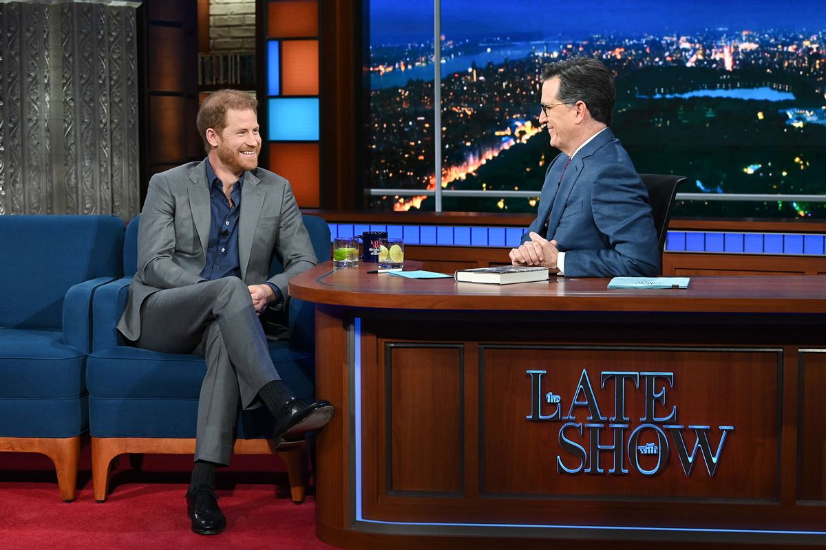 The Late Show with Stephen Colbert and guest Prince Harry, The Duke of Sussex, during Tuesday’s January 10, 2023 show. (Scott Kowalchyk/CBS)