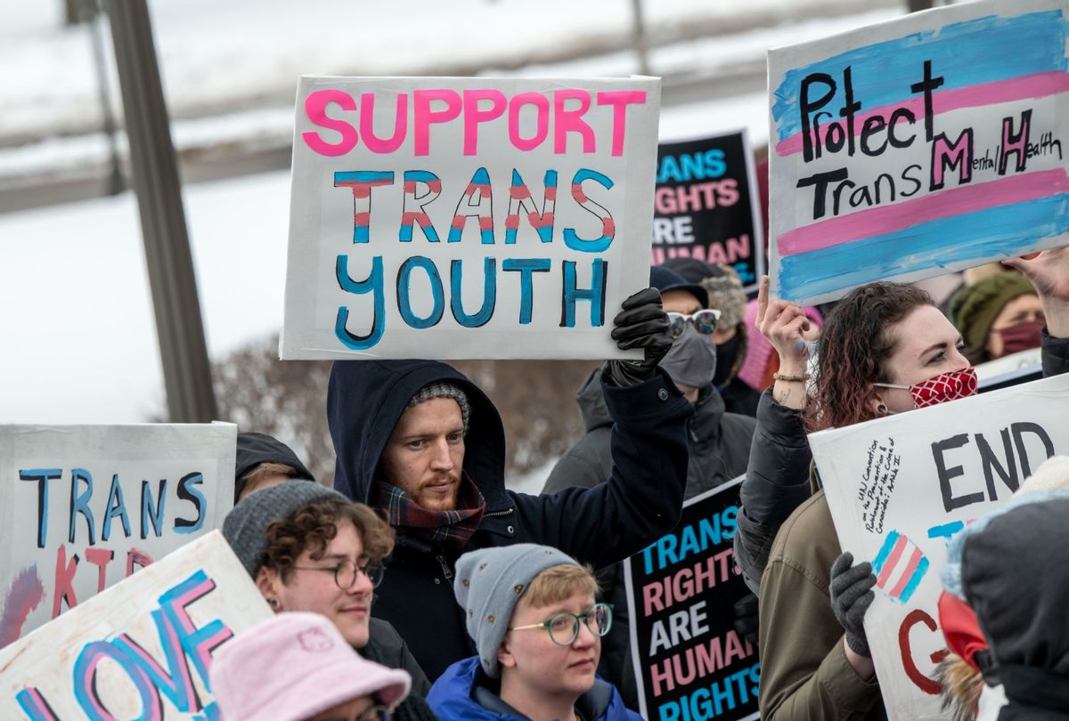 Supporters of transgender youth held a protest in St. Paul, Minnesota on March 6, 2022. (Michael Siluk/UCG/Universal Images Group via Getty Images)