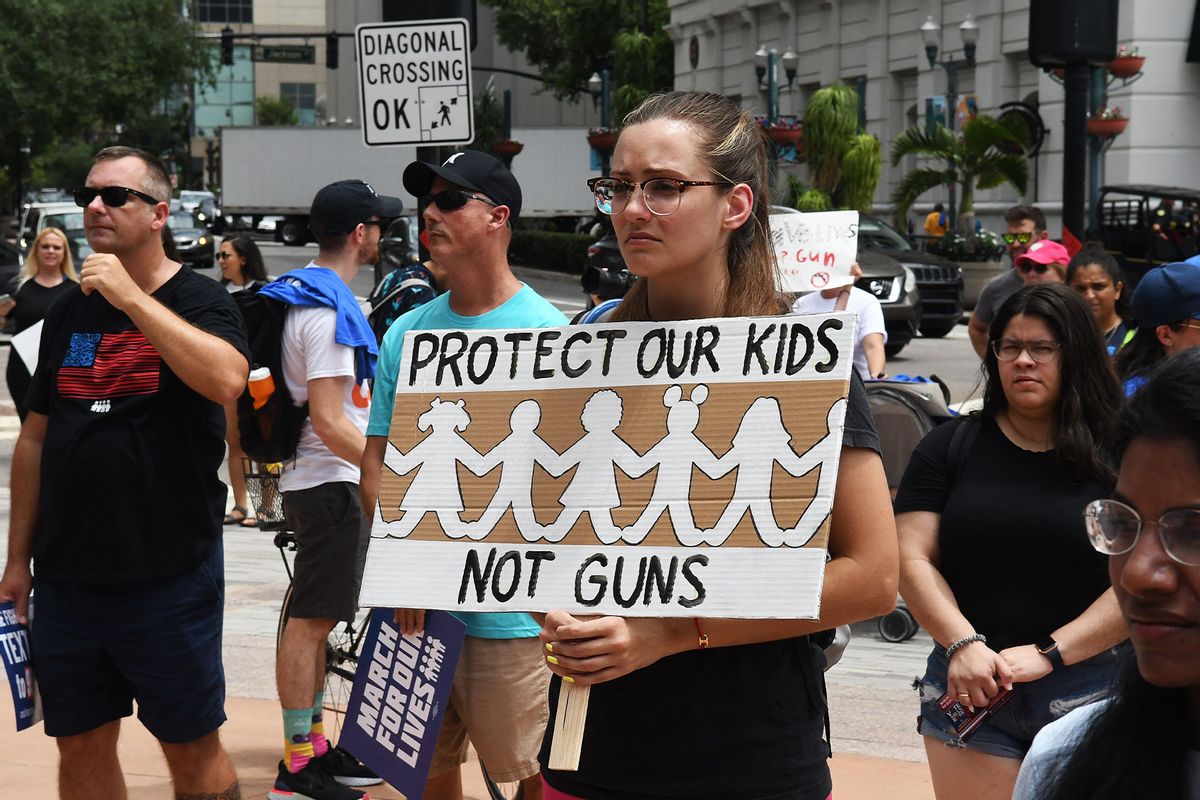 Gun safety advocates participate in the 'March For Our Lives' rally in downtown Orlando, Florida, United States on June 11, 2022. (Paul Hennessy/Anadolu Agency via Getty Images)