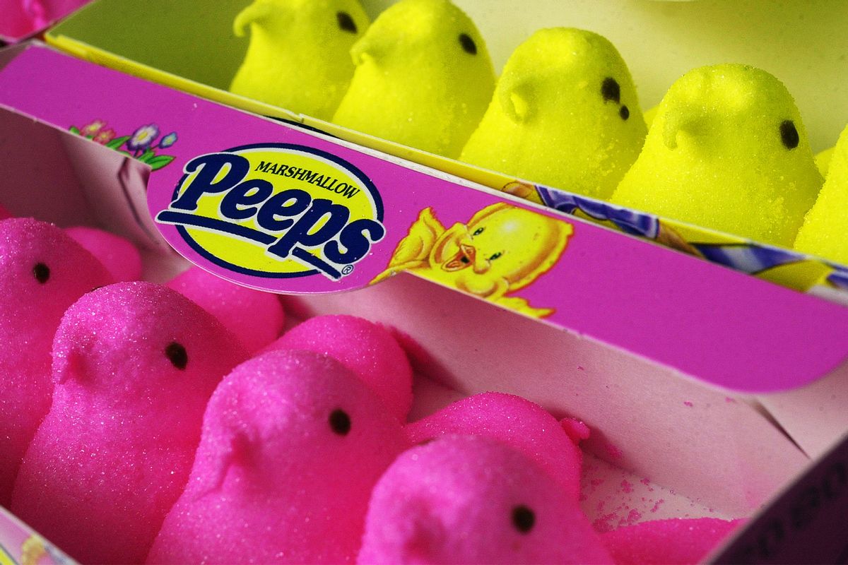 Pink and yellow Marshmallow Peeps. (William Thomas Cain/Getty Images)