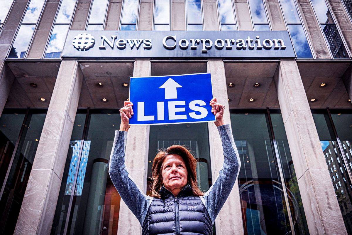 Activists are pushing back against what they call Rupert Murdoch's right-wing propaganda machine, as Fox News continues to spread misinformation about the outcome of the 2020 Presidential election, and the January 6 insurrection. (Erik McGregor/LightRocket via Getty Images)