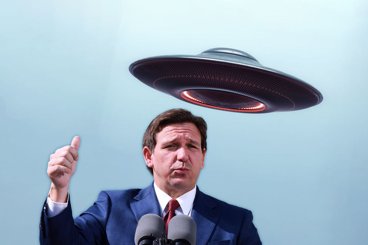 Ron DeSantis and a UFO (Photo illustration by Salon/Getty Images)