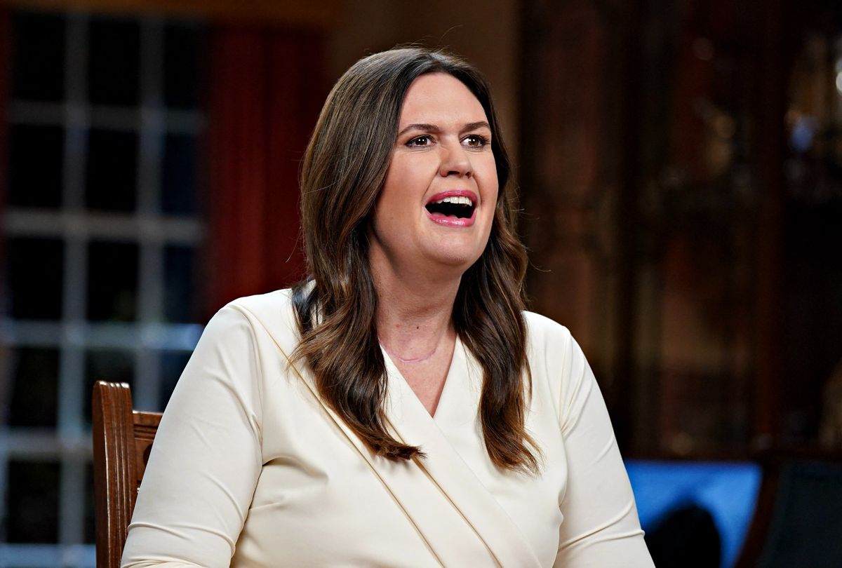 Sarah Huckabee Sanders, governor of Arkansas, delivers the Republican response to President Biden's State of the Union address in Little Rock, Arkansas, February 7, 2023. (AL DRAGO/POOL/AFP via Getty Images)