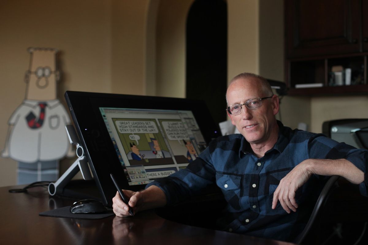 Scott Adams, cartoonist and author and creator of "Dilbert", poses for a portrait in his home office. (Lea Suzuki/The San Francisco Chronicle via Getty Images)
