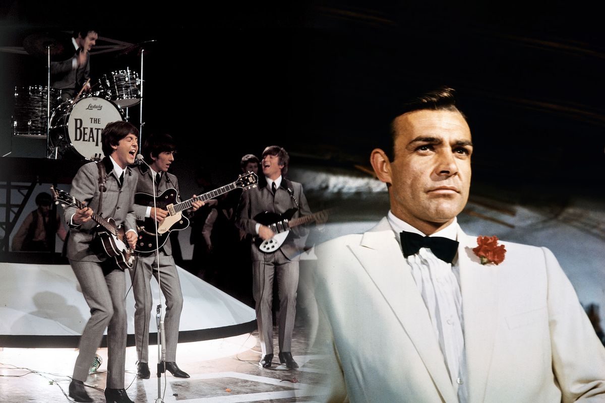 Rock and roll band "The Beatles" and Sean Connery as secret agent 007, James Bond. (Photo illustration by Salon/Getty Images)