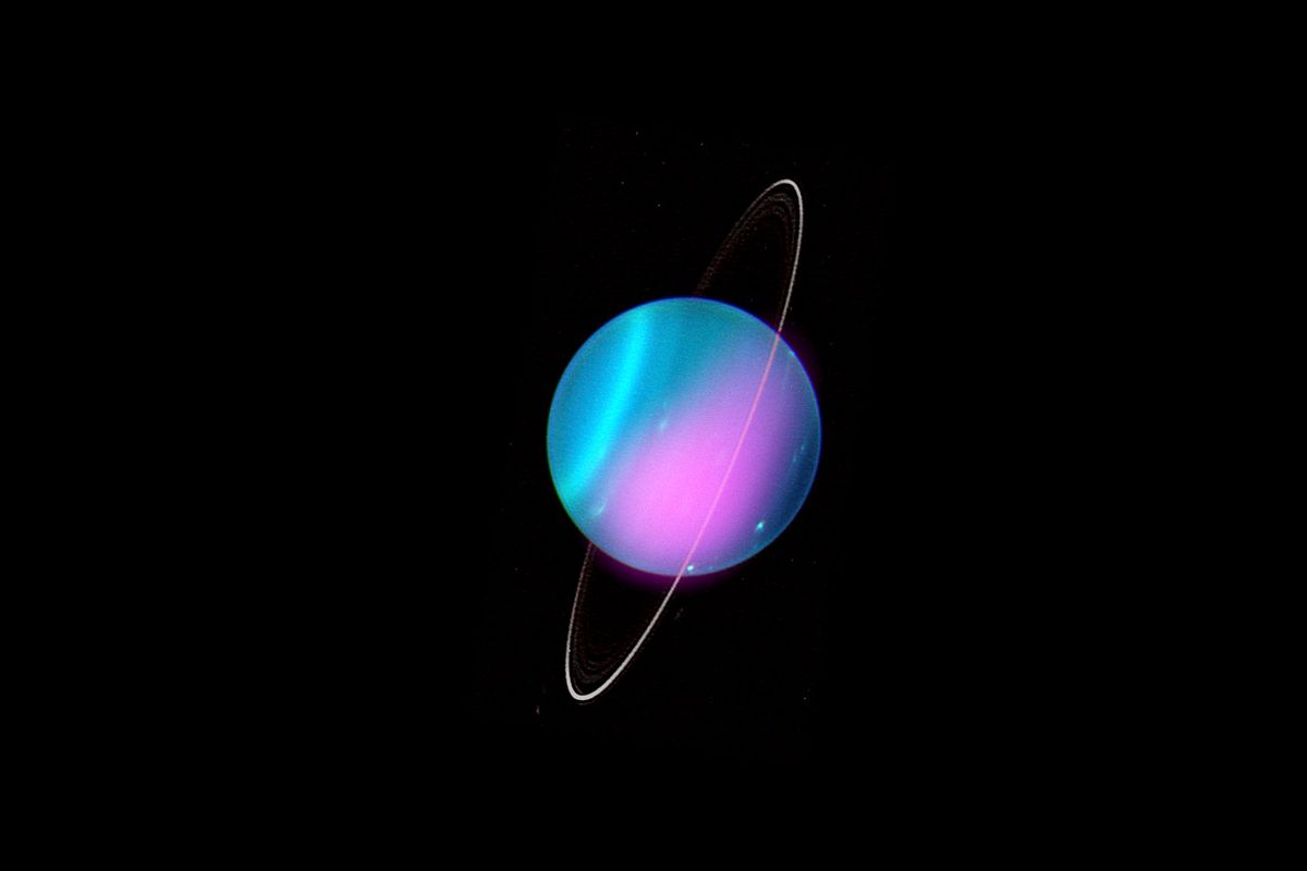 Astronomers have detected X-rays from Uranus using NASA’s Chandra X-ray Observatory. (NASA/CXO/University College London/W. Dunn et al; Optical: W.M. Keck Observatory)