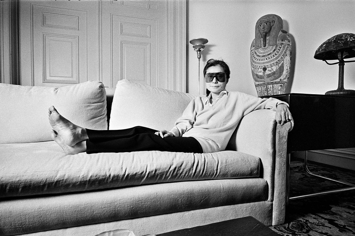 Portrait of Japanese multimedia artist and musician Yoko Ono poses in her apartment at the Dakota building on Central Park West, New York, New York, December 8, 1981. (Derek Hudson/Getty Images)
