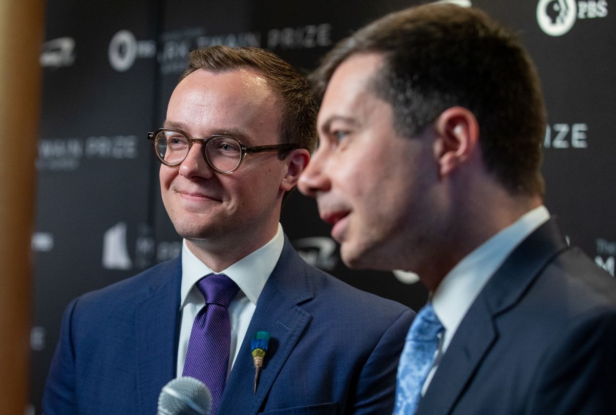 Chasten Buttigieg and his husband Pete Buttigieg attends the 23rd annual Mark Twain Prize for American Humor at the Kennedy Center in Washington, D.C. on April 24, 2022. (Amanda Andrade-Rhoades/For The Washington Post via Getty Images)