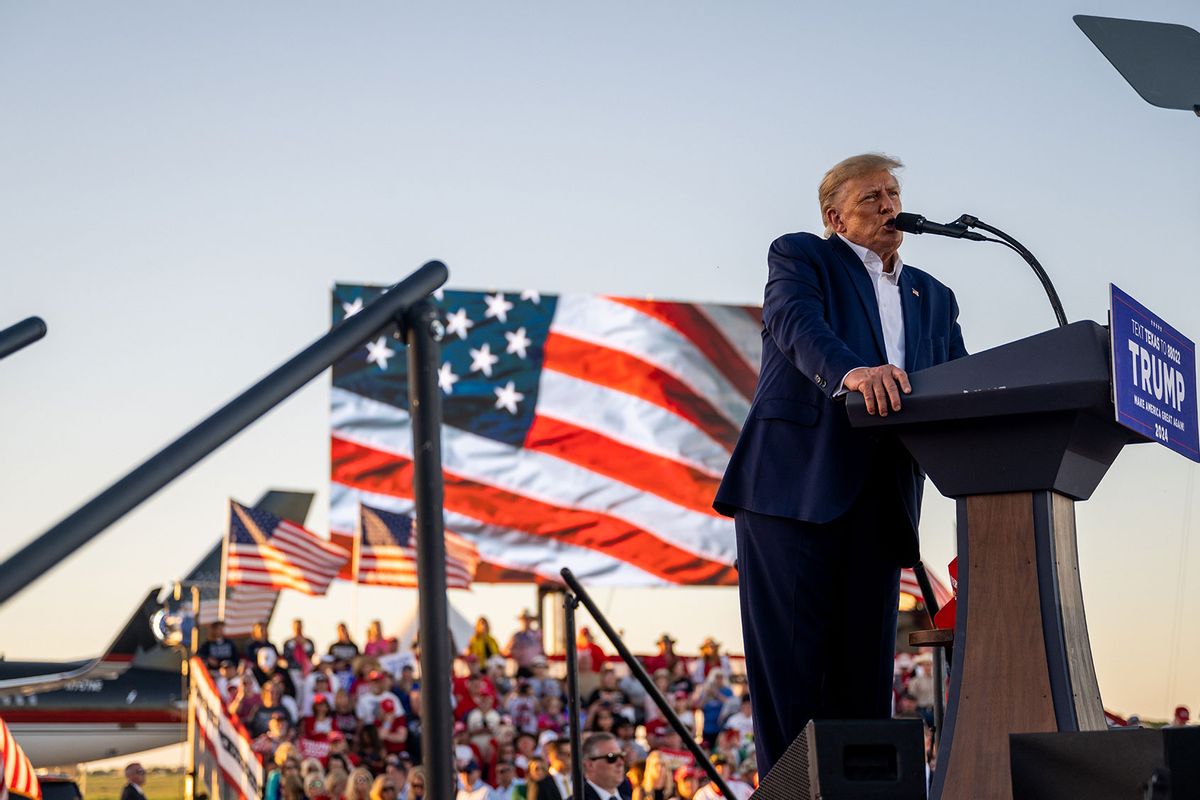 Former U.S. President Donald Trump speaks during a rally at the Waco Regional Airport on March 25, 2023 in Waco, Texas. The day in Waco also marked the 30-year anniversary of the week's deadly standoff involving Branch Davidians and federal law enforcement. (Brandon Bell/Getty Images)