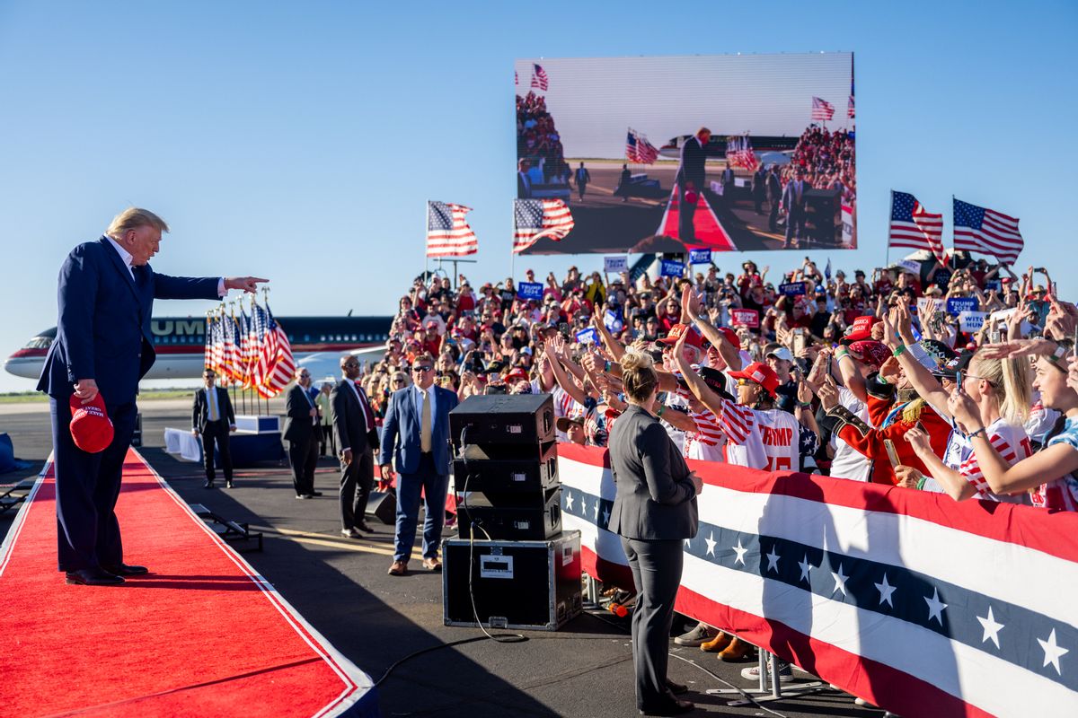 Former President Donald Trump arrives during a rally at the Waco Regional Airport on March 25, 2023. (Brandon Bell/Getty Images)