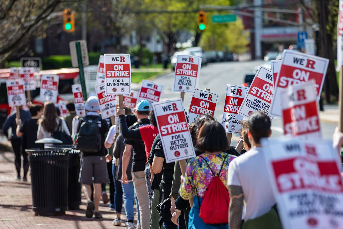 Rutgers students and faculty participate in a strike at the university's main campus in New Brunswick. (Michael Nigro/Pacific Press/LightRocket via Getty Images)