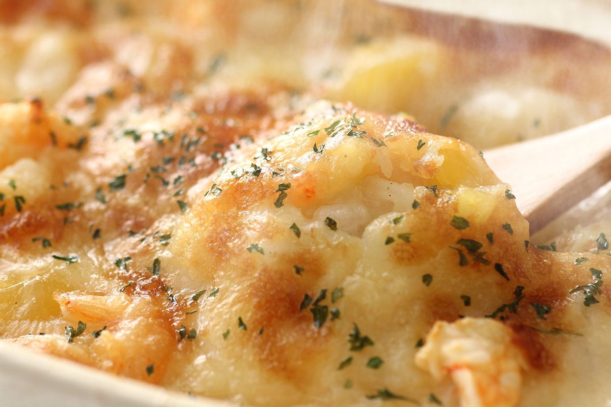 This creamy and decadent baked seafood dish is the perfect meal for a ...