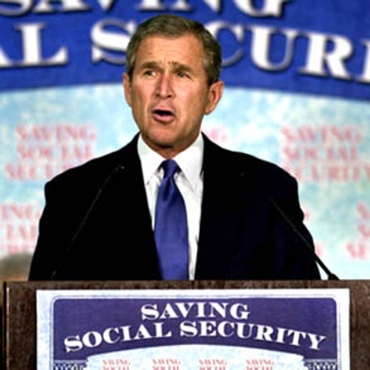 Republican presidential candidate Texas Gov. George W. Bush delivers a speech on Social Security at the Rancho Cucamonga Senior Center, in Rancho Cucamonga, Calif., Monday, May 15, 2000. Bush outlined a plan that would allow workers to invest part of their payroll taxes in private accounts. (AP Photo/Eric Draper) (Associated Press)