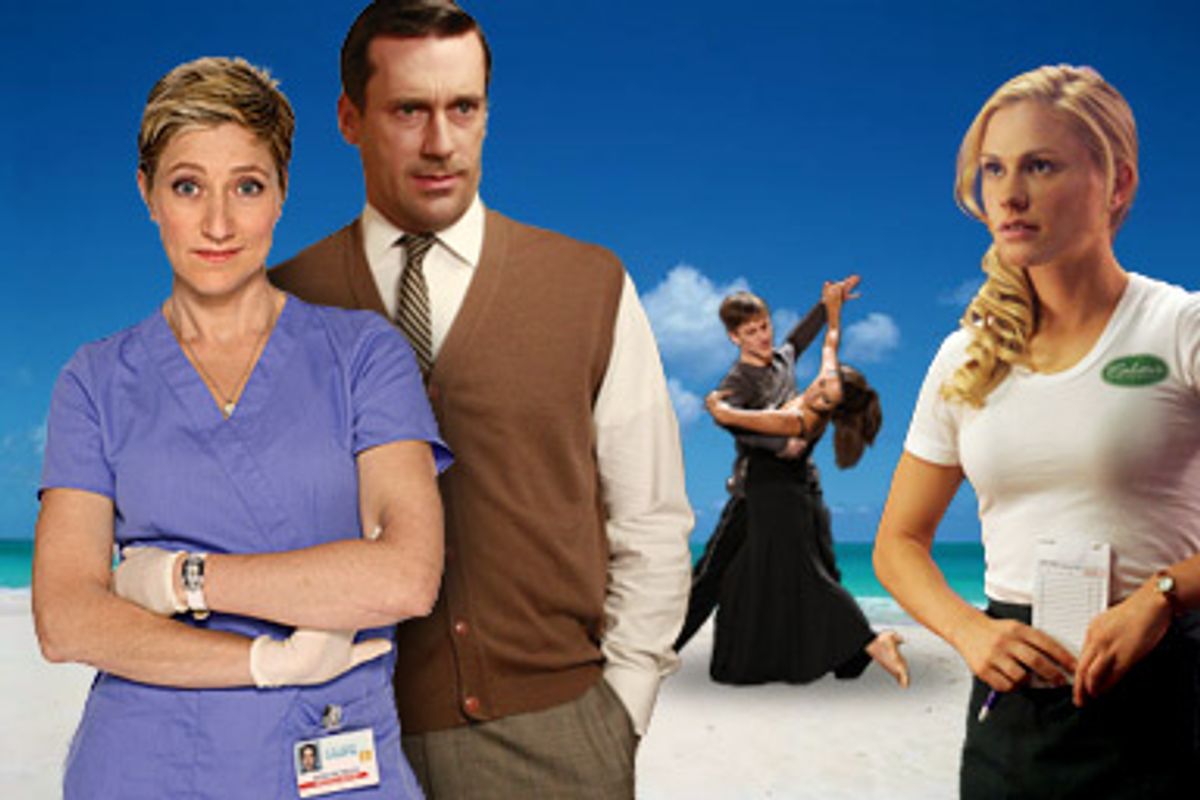 From left, images from "Nurse Jackie," "Mad Men," "So You Think You Can Dance" and "True Blood."   