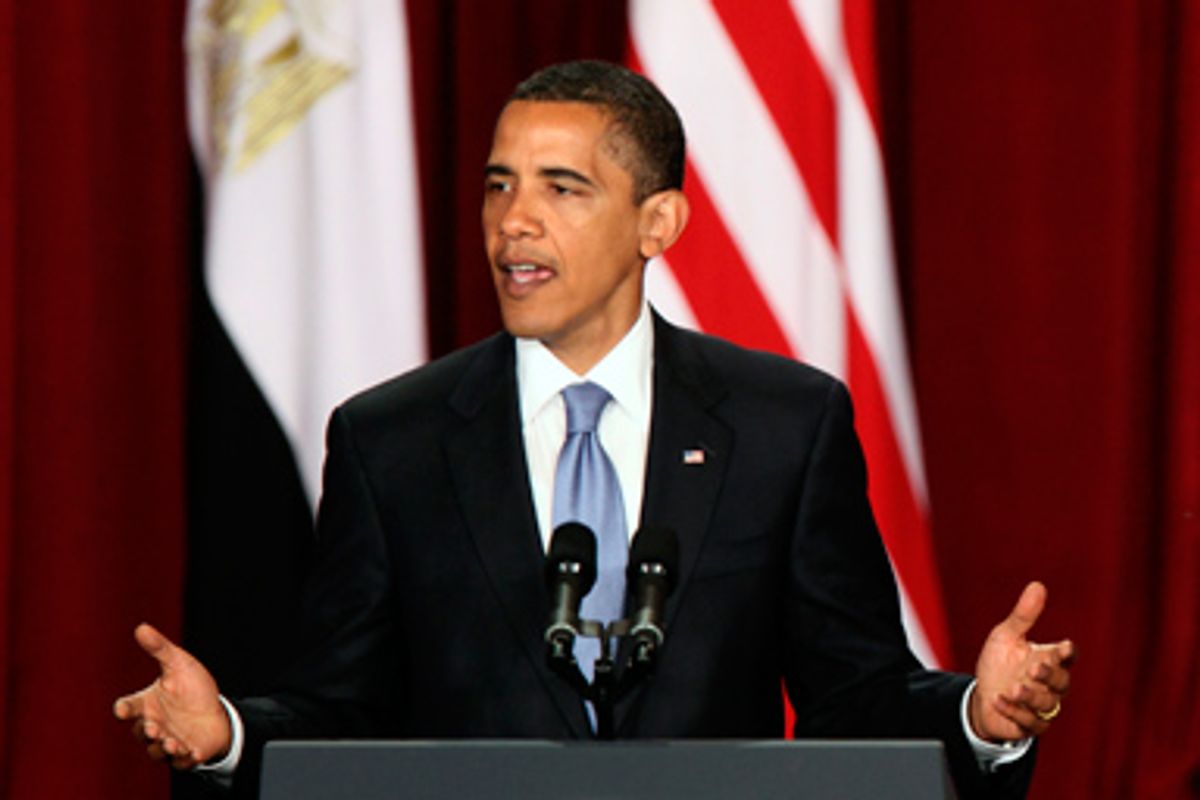 U.S. President Barack Obama delivers a speech in the Grand Hall of Cairo University June 4, 2009.