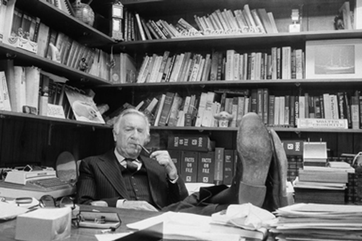 CBS-TV newsman Walter Cronkite is interviewed in his CBS office at the broadcast center 524 West 57th Street on Feb. 3, 1981 in New York.