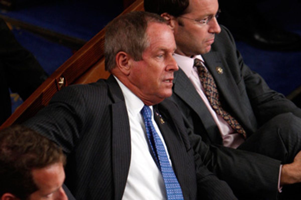 U.S. Representative Joe Wilson of South Carolina listens to President Obama's speech about healthcare reform to a joint session of the Congress on Capitol Hill in Washington, September 9, 2009.