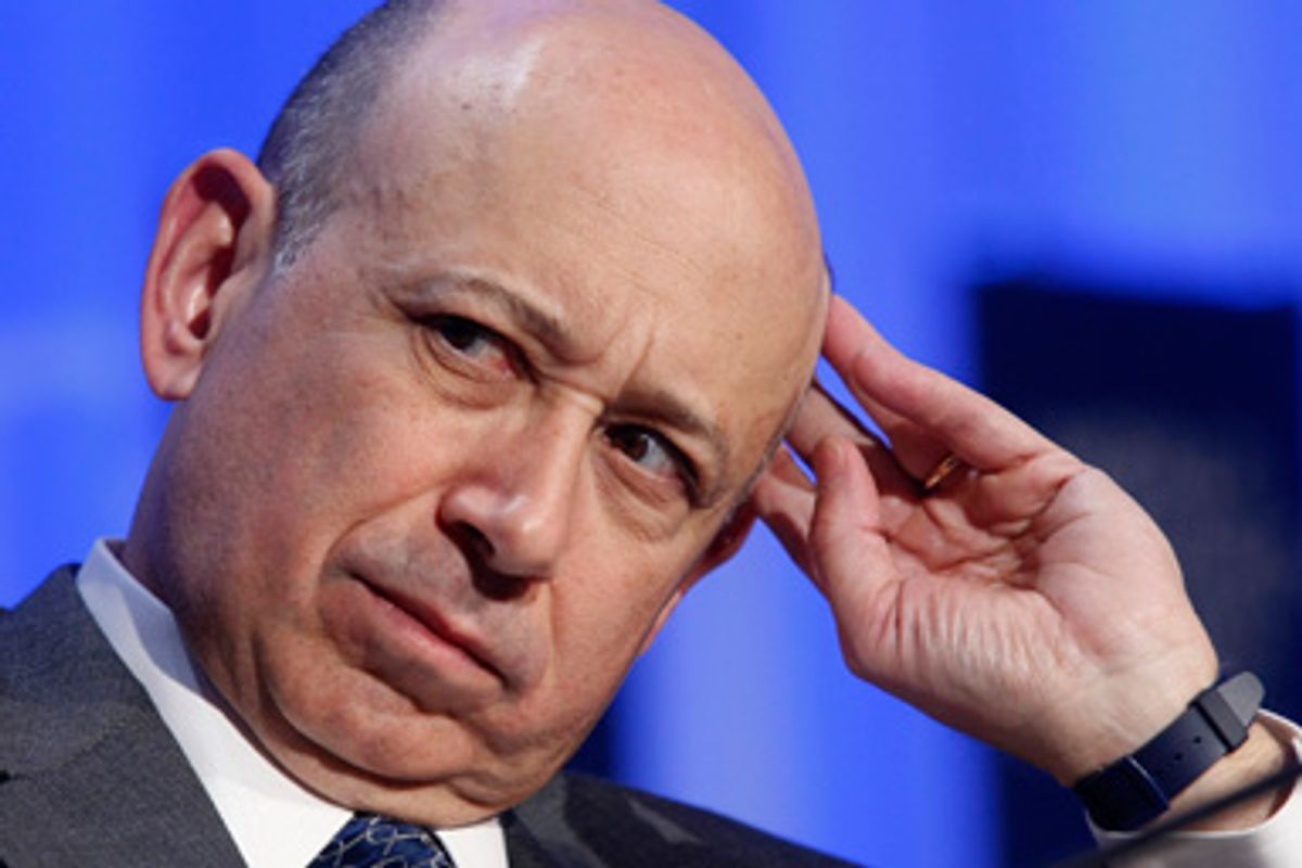 Goldman Sachs Group CEO, Lloyd Blankfein, looks on as he attends a session at the World Economic Forum WEF in Davos January 24, 2008.