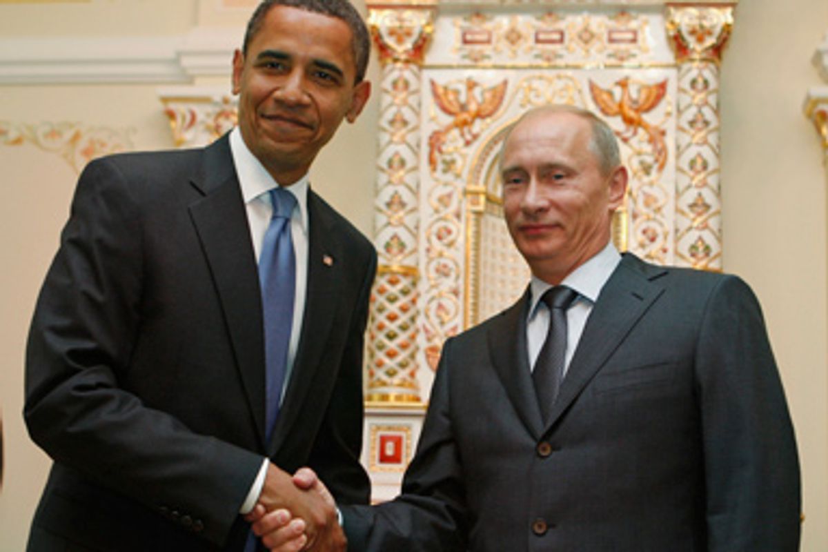 U.S. President Barack Obama (L) meets Russian Prime Minister Vladimir Putin in Moscow July 7, 2009.