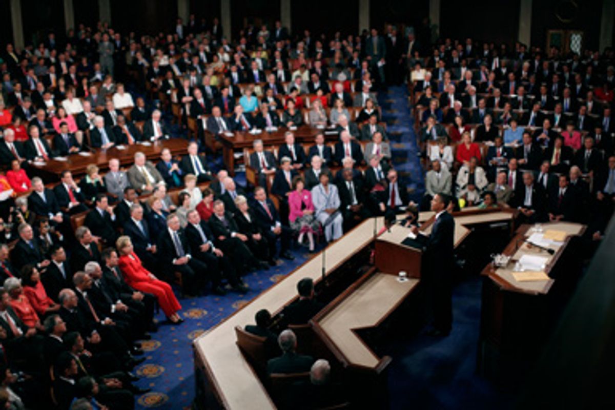 U. S. President Barack Obama delivers his speech on healthcare reform to a joint session of Congress on Capitol Hill in Washington, Sepatember 9, 2009. 