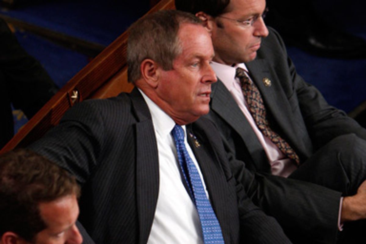U.S. Representative Joe Wilson of South Carolina listens to President Obama's speech after yelling out "You Lie" during the President's speech about healthcare reform to a joint session of the Congress on Capitol Hill in Washington, September 9, 2009.  