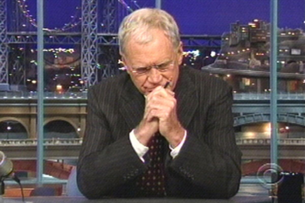 David Letterman as he tells his story during a taping of his late-night show Thursday Oct. 1, 2009 