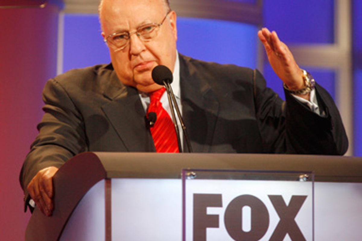Roger Ailes, chairman and CEO of Fox News and Fox Television Stations, answers questions during a panel discussion at the Television Critics Association summer press tour in Pasadena, California July 24, 2006.                    