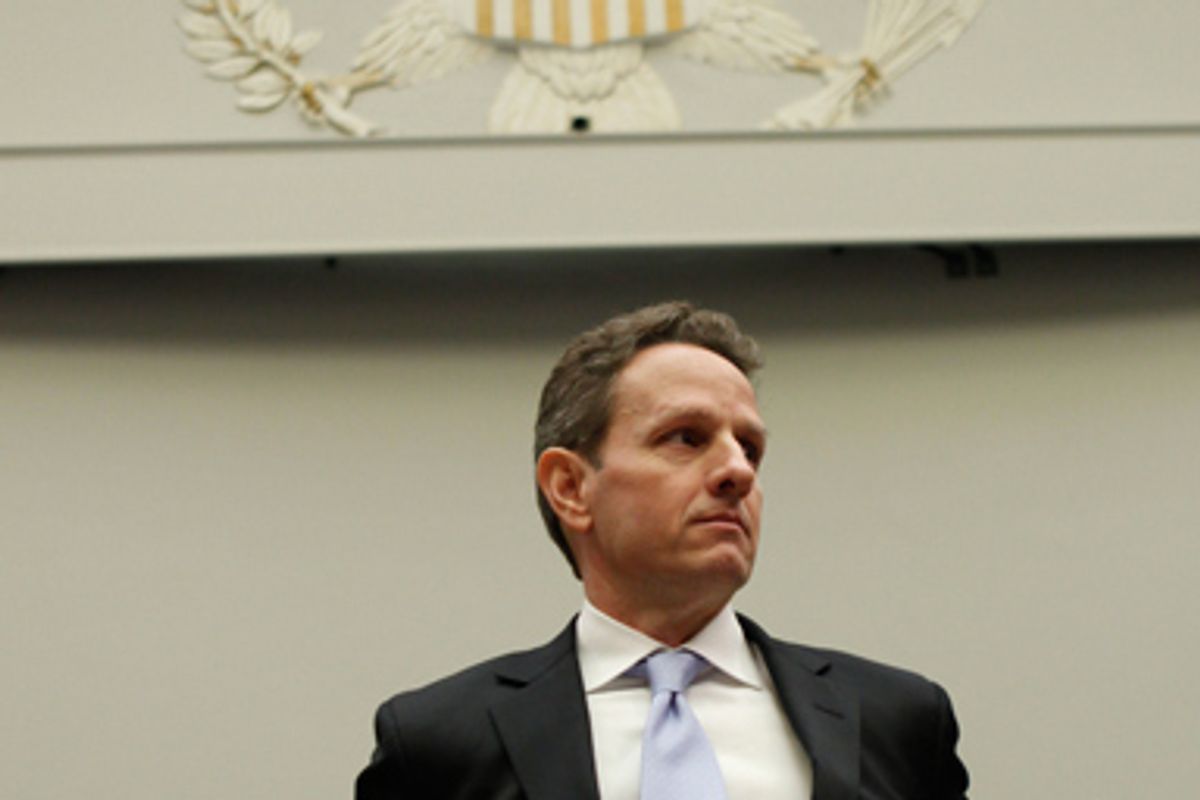 Treasury Secretary Timothy Geithner arrives on Capitol Hill in Washington, Thursday, Oct. 29, 2009, to testify before the House Financial Services Committee.               