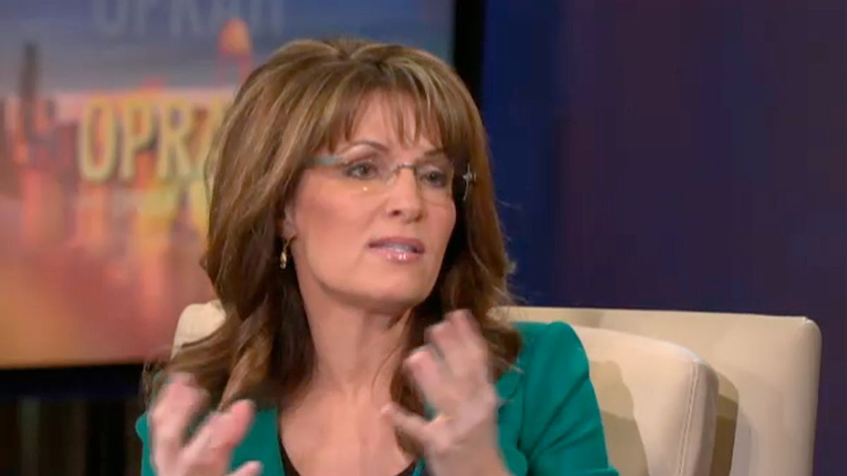 Sarah Palin appears on "The Oprah Winfrey Show" Monday.

