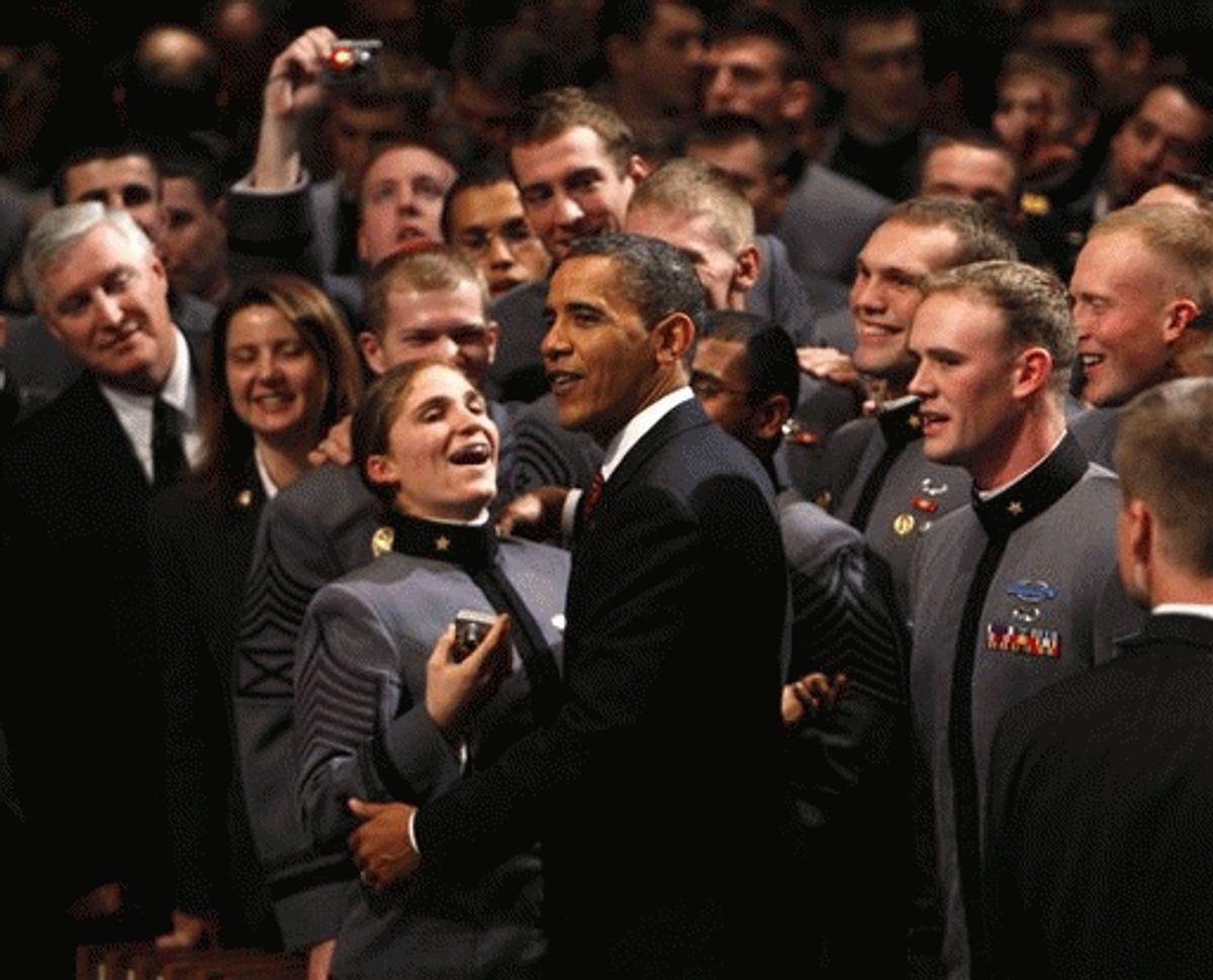 President Obama takes a picture with cadets after speaking about the war in Afghanistan at the United States Military Academy at West Point, N.Y., Tuesday.