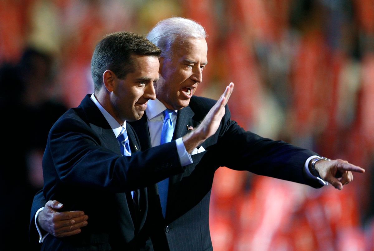 Beau Biden, Delaware attorney general, and now-vice president Joe Biden at the 2008 Democratic National Convention, before Barack Obama accepted the nominatino. (Chris Wattie/Reuters)