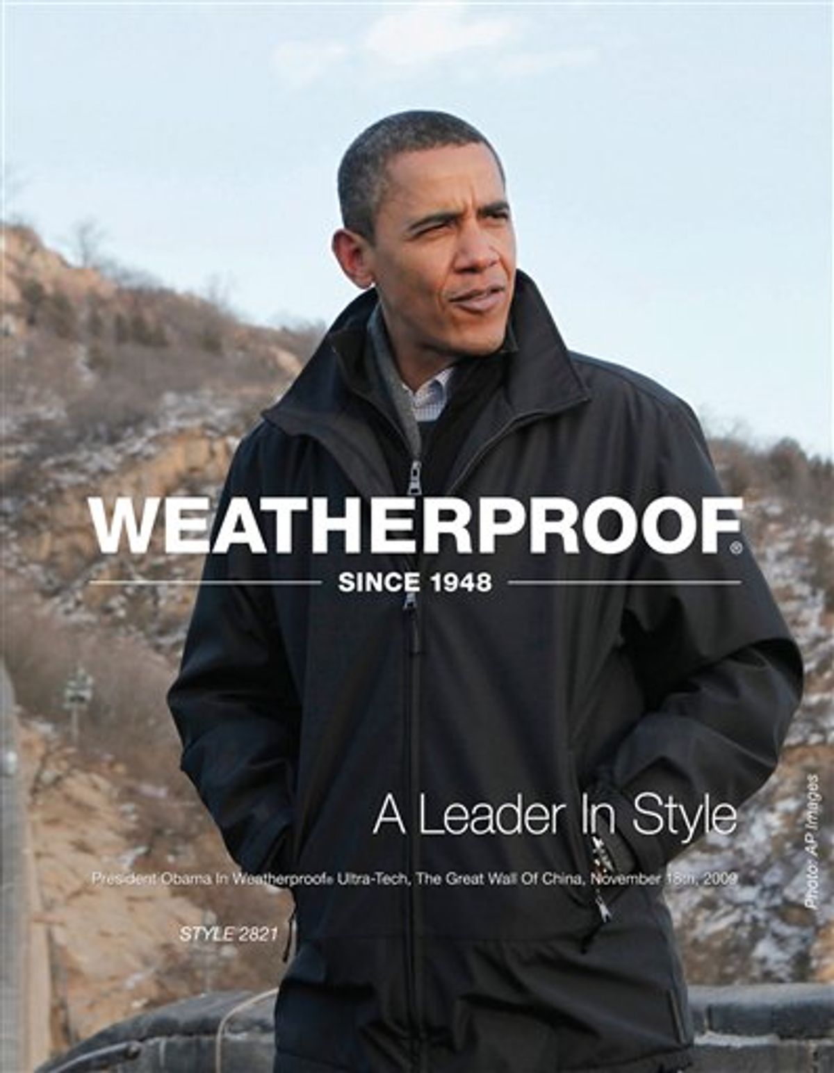 This photo released by AP Images and Weatherproof Garment Company shows President Obama wearing one of their coats while in China.(AP Photo/Weatherproof Garment Company,AP Images)**NO SALES** (AP)