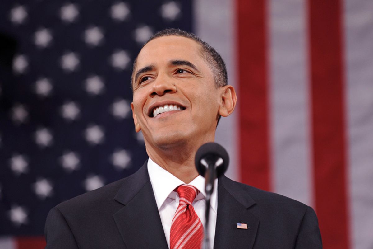 Barack Obama delivers his first State of the Union address on Capitol Hill in Washington on Wednesday. 