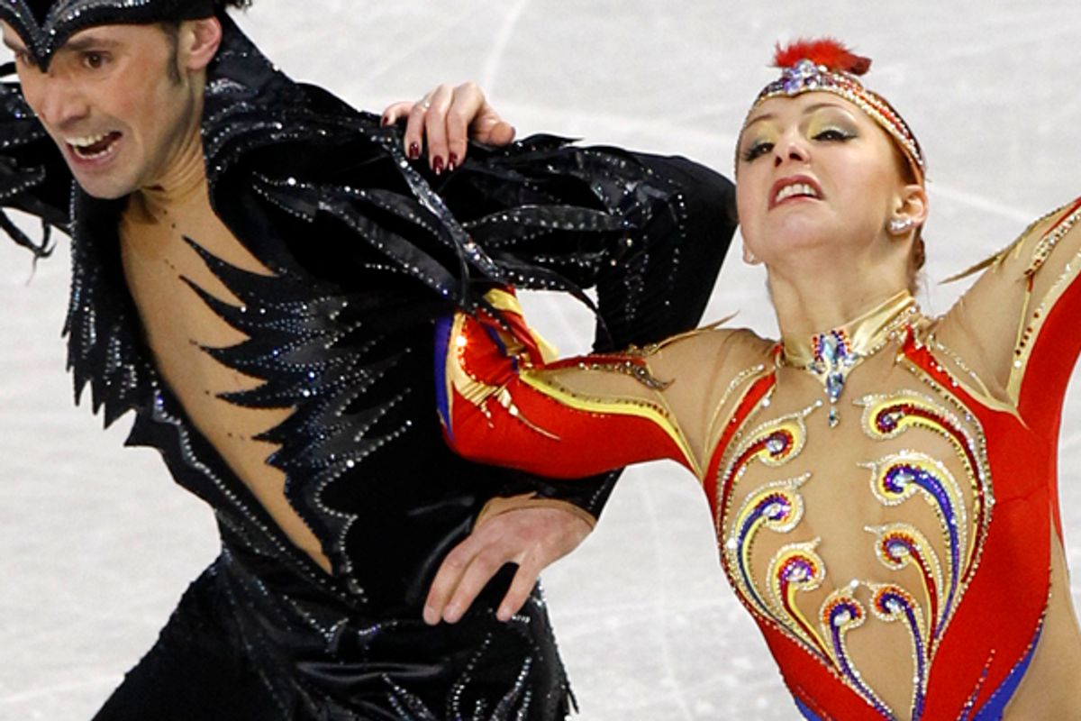 Jana Khokhlova and Sergei Novitski of Russia perform during the Ice Dancing Free Dance competition at the European Figure Skating Championships in Tallinn January 22, 2010.  REUTERS/Grigory Dukor  (ESTONIA - Tags: SPORT FIGURE SKATING)  (Â© Grigory Dukor / Reuters)