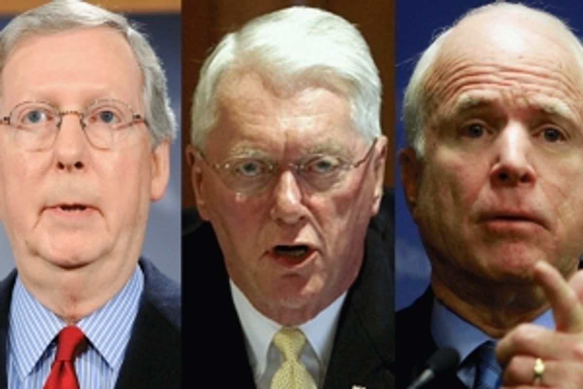 Left to right, Sens. Mitch McConnell, R-Ky., Jim Bunning, R-Ky., and John McCain, R-Ariz.   