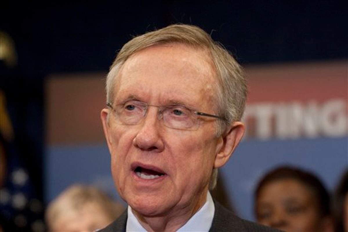 Senate Majority Leader Harry Reid of Nev. speaks during a health care news conference on Capitol Hill in Washington, Thursday, March 11, 2010. (AP Photo/Harry Hamburg) (AP)