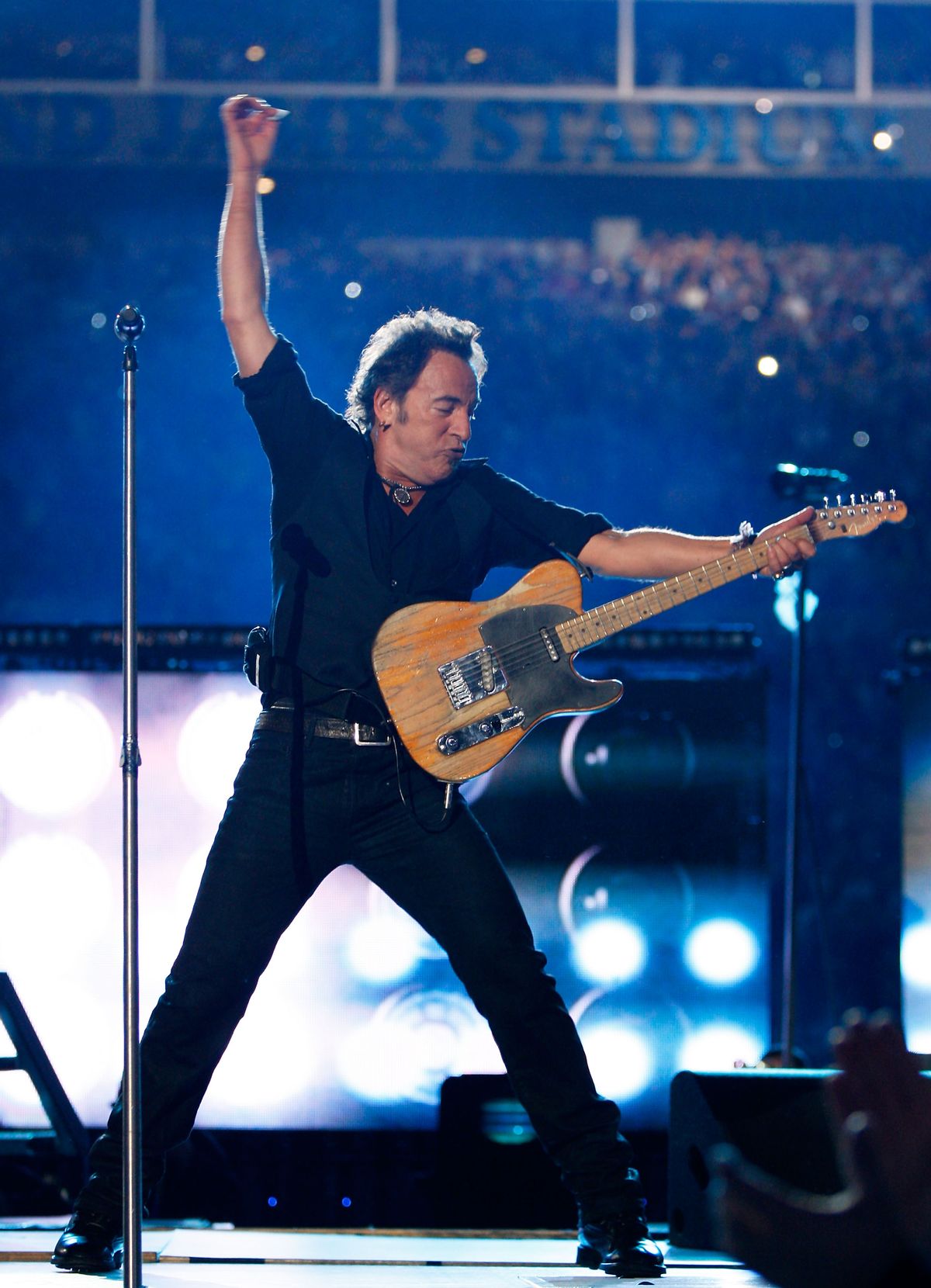 Musician Bruce Springsteen and the E Street Band  perform at the Bridgestone halftime show during Super Bowl XLIII between the Arizona Cardinals and the Pittsburgh Steelers on February 1, 2009 at Raymond James Stadium in Tampa, Florida. (Jamie Squire)