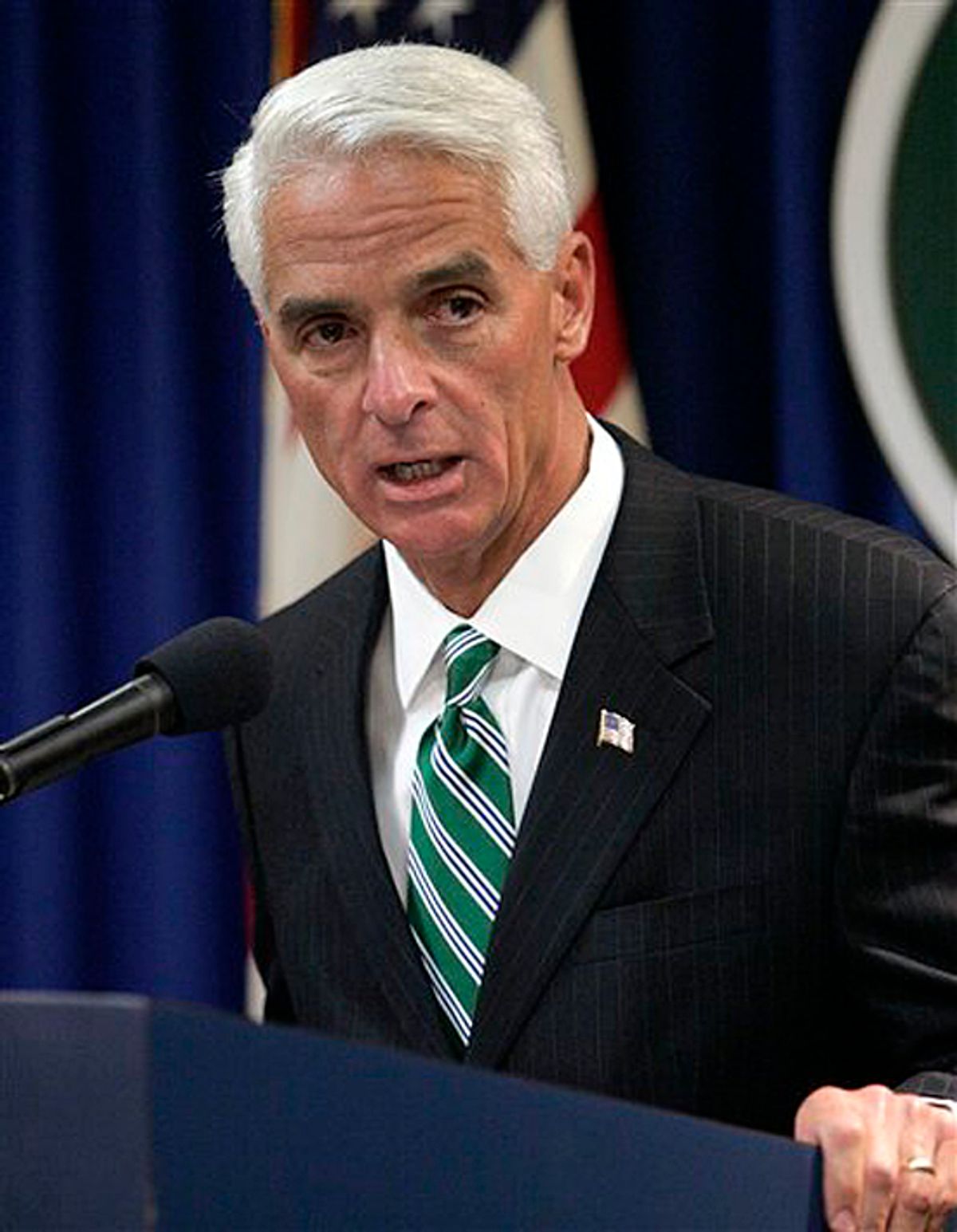 FILE - In this April 15, 2010 file photo, Gov. Charlie Crist speaks in Tallahassee, Fla. Plan A isn't working so well for Gov. Charlie Crist, a former rising Republican star who now trails badly in the Florida Senate primary, but Plans B, C and D don't look much better. His populist approach to governing no longer sits well with angry conservatives who have abandoned him in favor of his primary opponent, former state House speaker Marco Rubio.  (AP Photo/Steve Cannon) (Steve Cannon)