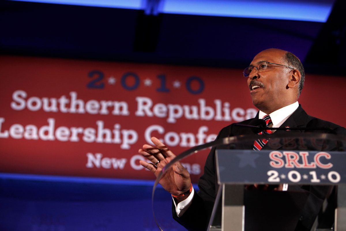 Republican National Committee chairman Michael Steele speaks at the Southern  Republican Leadership Conference in New Orleans, Saturday, April 10, 2010. (AP Photo/Gerald Herbert) (Gerald Herbert)