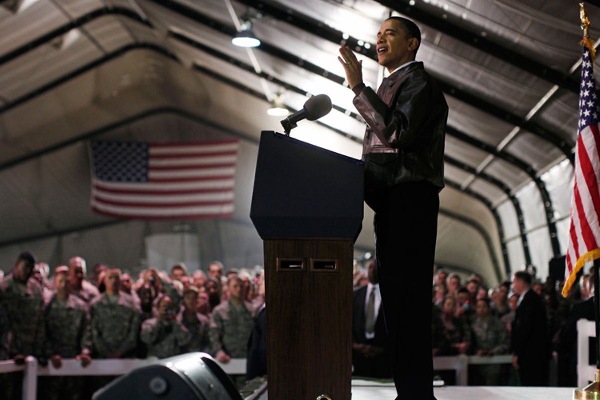 President Obama meets with troops at Bagram Air Base in Kabul on March 28. 