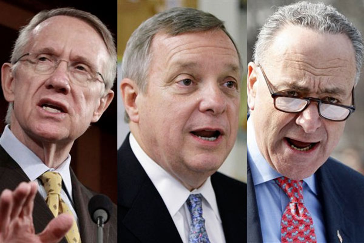 Senate Majority Leader Harry Reid, Democratic Party Whip Dick Durbin and Senator Chuck Schumer (D-NY).     