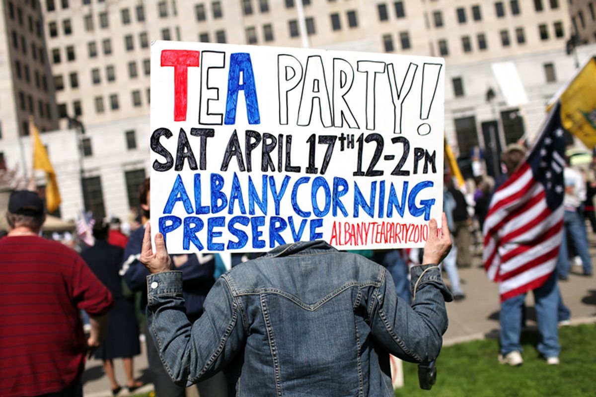 A participant at a Tea Party Express rally in Albany, N.Y., on April 13.