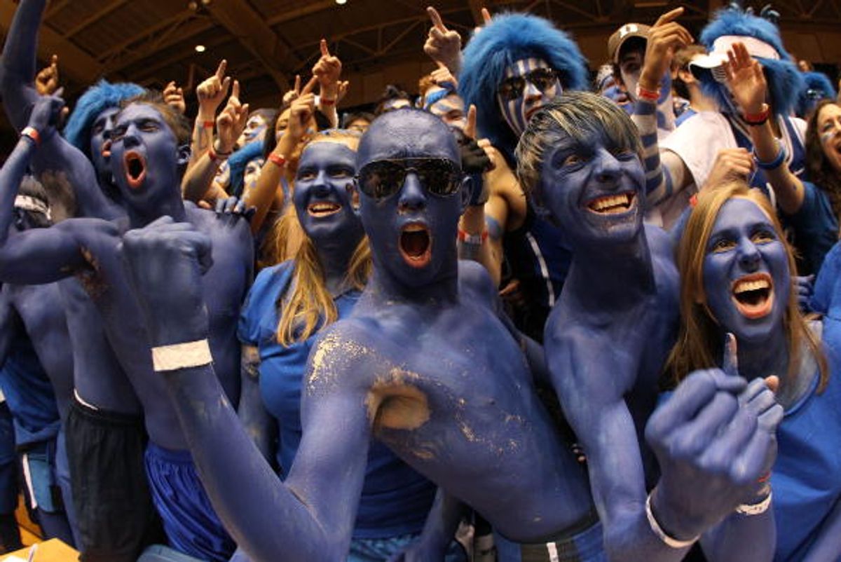 DURHAM, NC - MARCH 06:  Cameron Crazies celebrates before the start of the game between the North Carolina Tar Heels and Duke Blue Devils at Cameron Indoor Stadium on March 6, 2010 in Durham, North Carolina.  (Photo by Streeter Lecka/Getty Images)  (Getty Images)