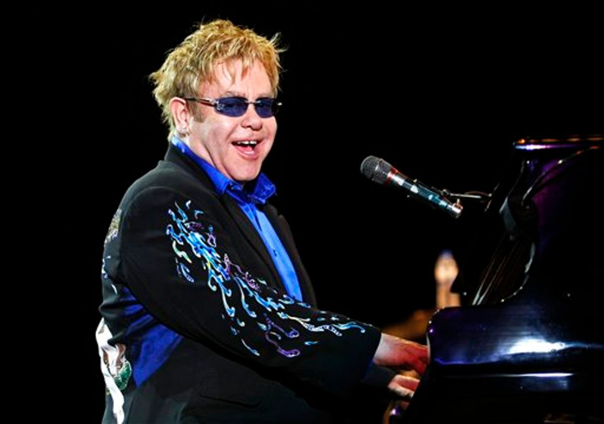 British singer and composer Elton John performs during the Rock in Rio music festival Saturday, May 22, 2010 in Lisbon, Portugal. (AP Photo/ Francisco Seco) **EDITORIAL USE ONLY, NO SALES** (AP)